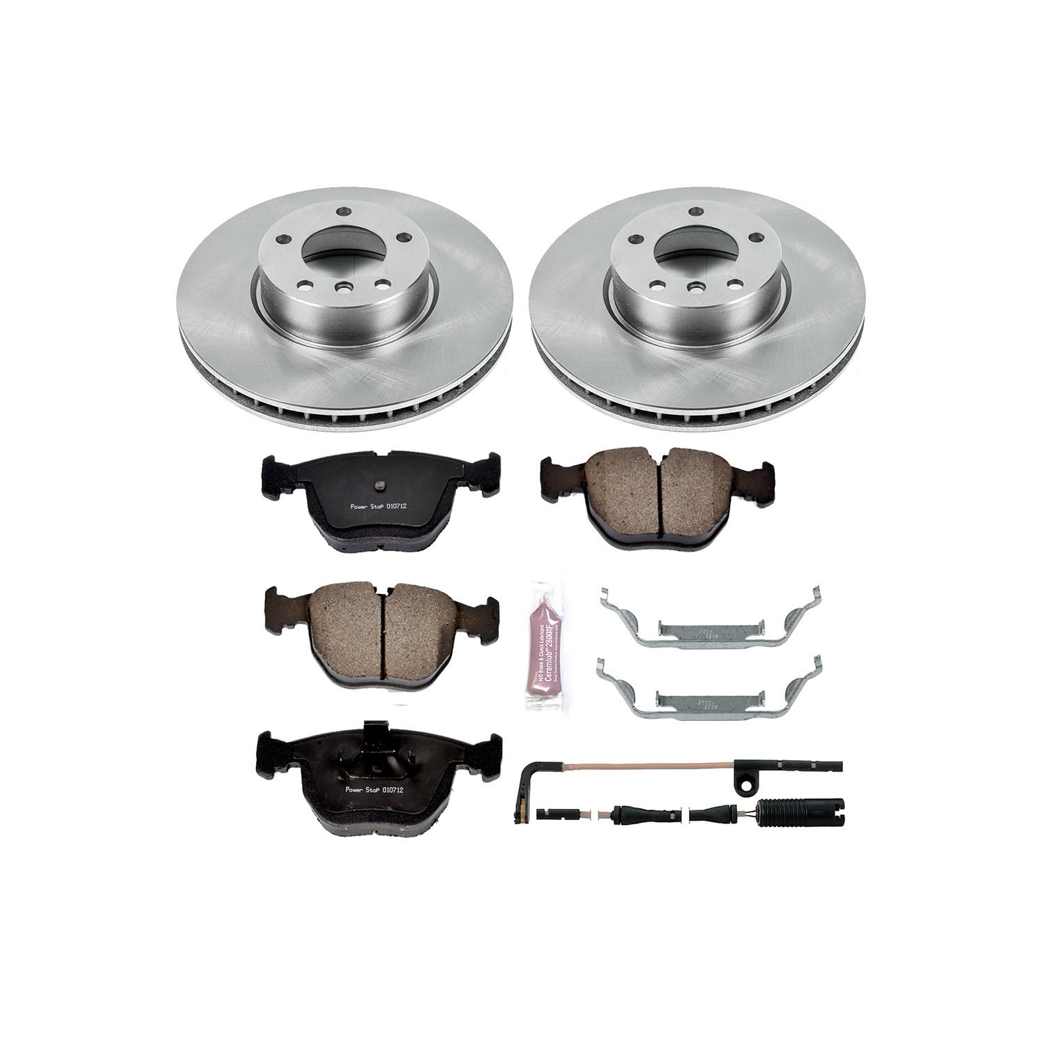 Power Stop KOE944 Front Replacement Brake Kit-OE Brake Rotors & Ceramic Brake Pads and 1 Sensor Wire Front