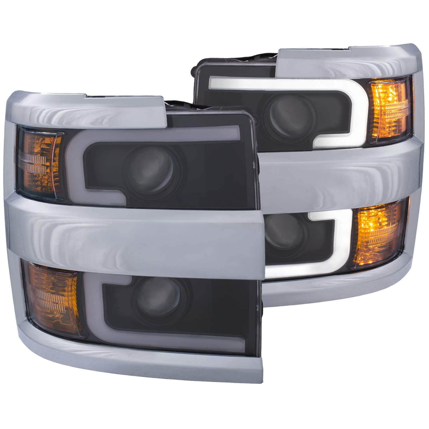 CHEVY SILVERADO 2500HD,3500HD 15-19 PROJECTOR SWITCHBACK HEADLIGHT BLACK W/AMBER (CHROME TRIM) AnzoUSA 111365