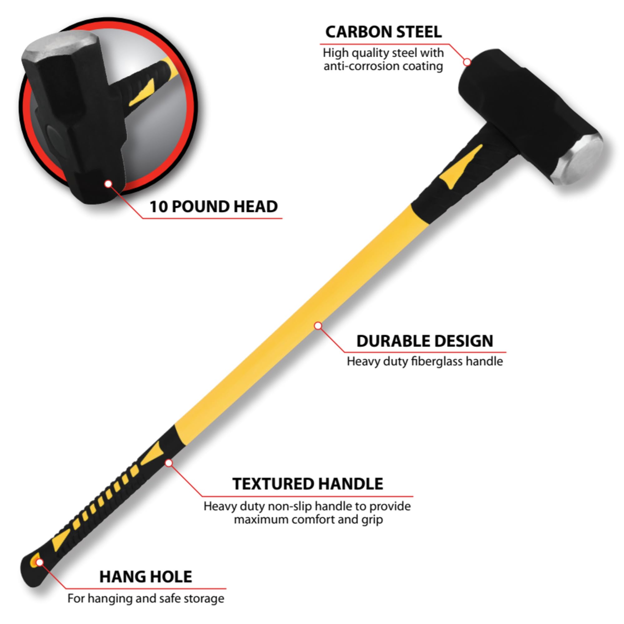 10-Pound Performance Tool M7114 Sledge Hammer With Fiberglass Handle