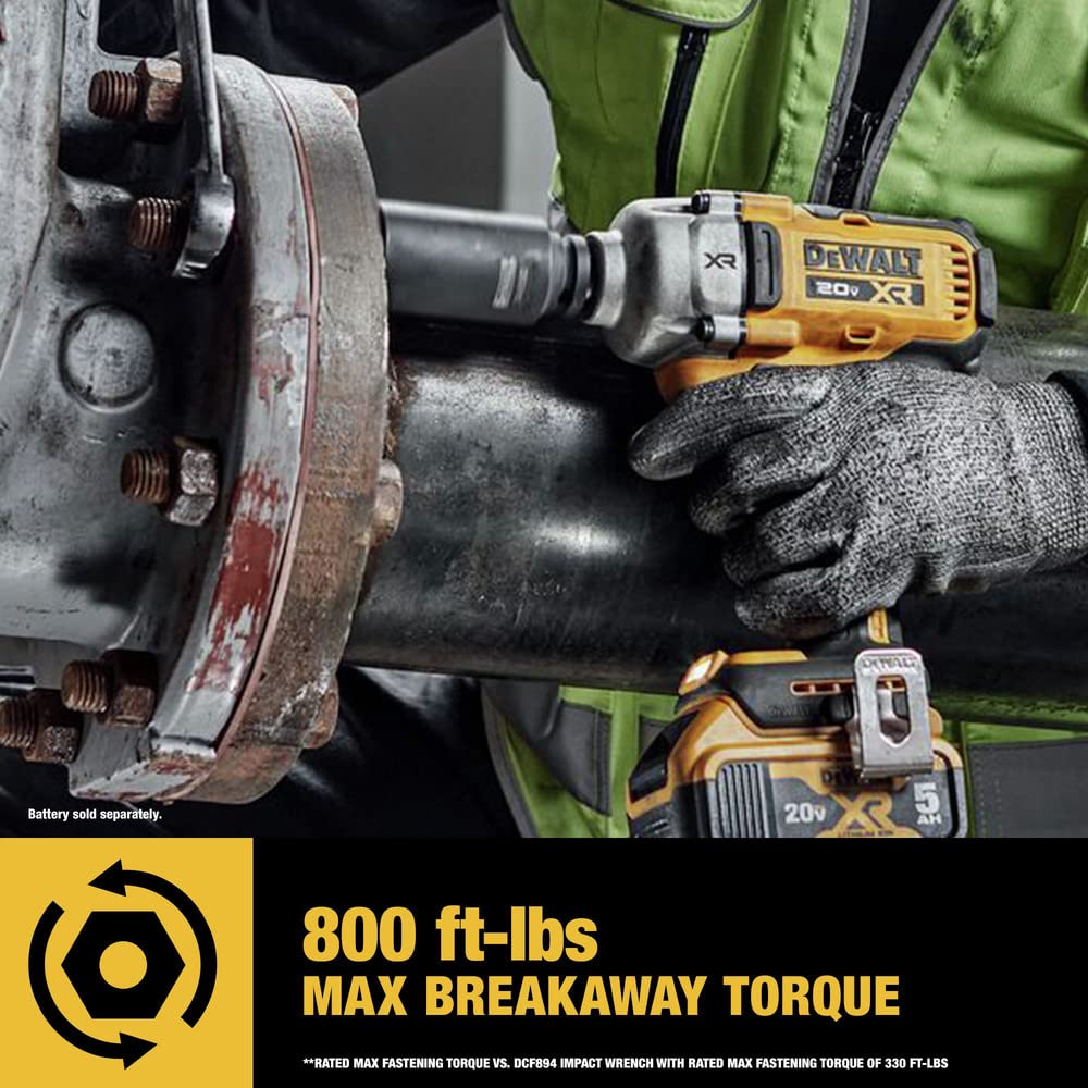 DEWALT 20V MAX Cordless Impact Wrench, Hog Ring 1/2', Includes LED Work Light and Belt Clip, Bare Tool Only (DCF891B)