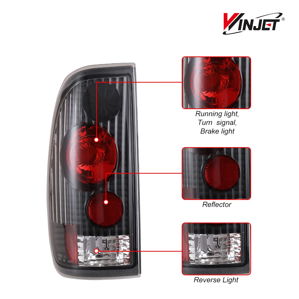 Tail Lights Winjet For 1997-2003 Ford F-Series F150 (Fits Styleside Models ONLY),2004 F150 Heritage, 1999 2000 2001 2002 2003 2004 2005 2006 2007 F250 F350 F450 F550 Super Duty Pickup Truck Taillights