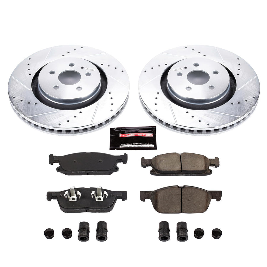Power Stop K7143 Z23 Carbon Fiber Brake Pads Front with Drilled & Slotted Brake Rotors Kit For Ford Edge 2015-2020, Lincoln MKX 2016-2018, Lincoln Nautilus 2019-2021 [Model Specific]