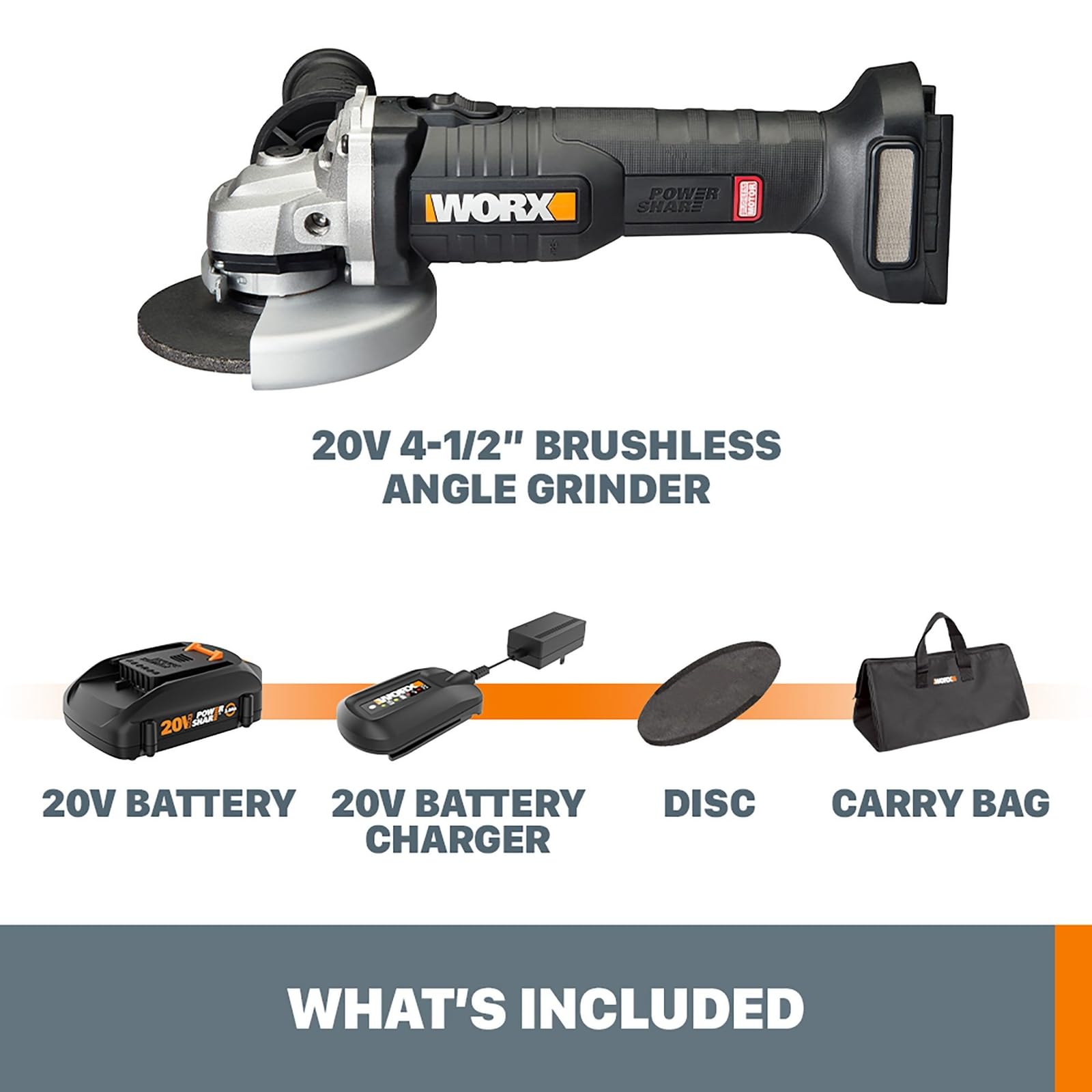 Worx 20V WX812L Power Share Brushless 4-1/2" Angle Grinder