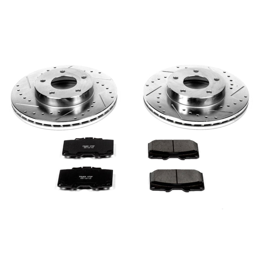 Power Stop K2973 Z23 Carbon Fiber Brake Pads with Drilled & Slotted Brake Rotors Kit For Nissan 300ZX 1989-1990 [Model Specific]
