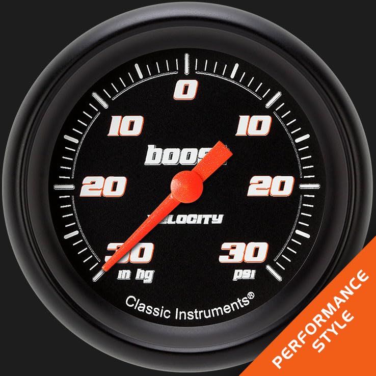 Velocity Black Classic Instruments VS341BBPF 2 5/8" Boost Vacuum Gauge Electric