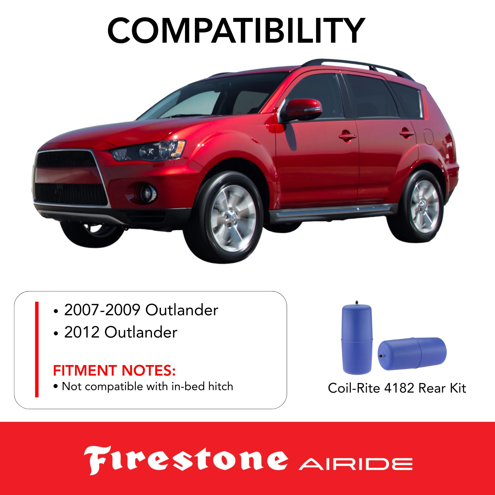 Firestone 4182 Airide Coil-Rite Rear Springs Kit fits 2007-2009 and 2012 Outlander | 5-35 PSI | No Drill Installation | Load Capacity of 1,000 Pounds | Made of Elastic Polyurethane