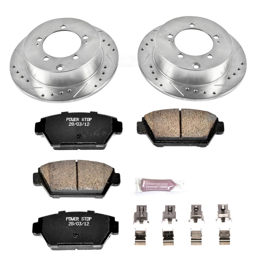 Power Stop K684 Brake Pads Rear Z23 Carbon Fiber with Drilled & Slotted Brake Rotors Kit