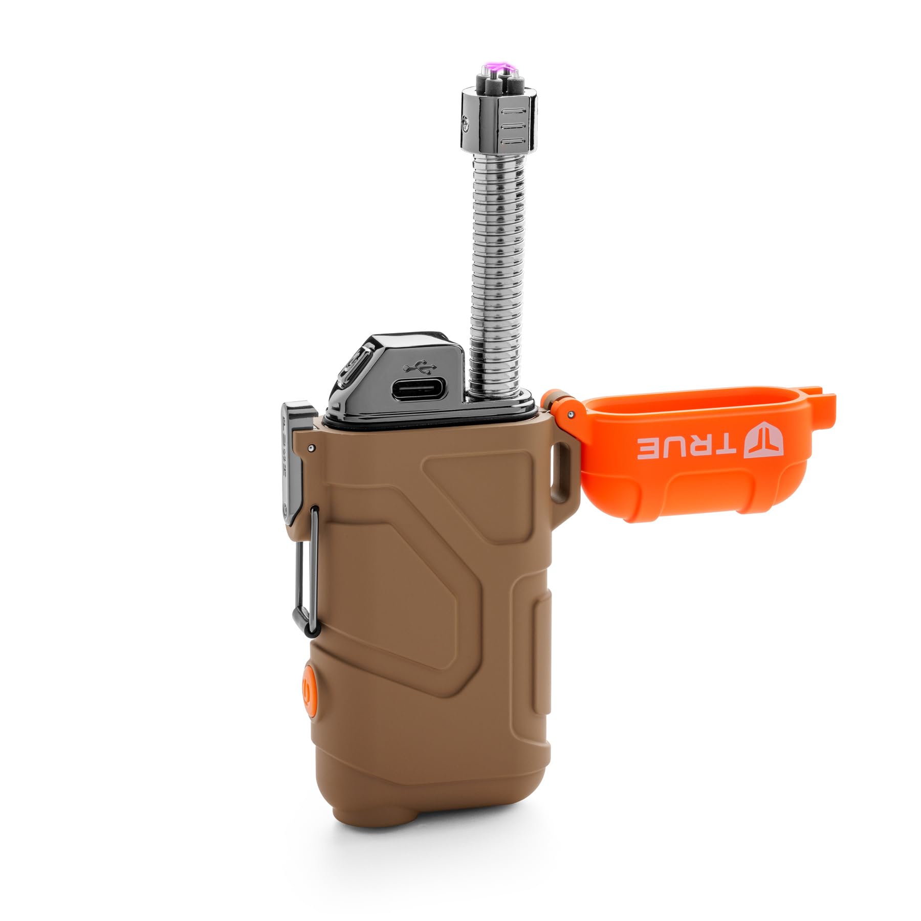 Plasma Lighter True XRL | Flameless and Fuel-Free, Plasma Arc Technology, 100+ Ignitions on a Single Charge, Windproof, Water-Resistant, Compact and Rugged Design - Tan/Orange