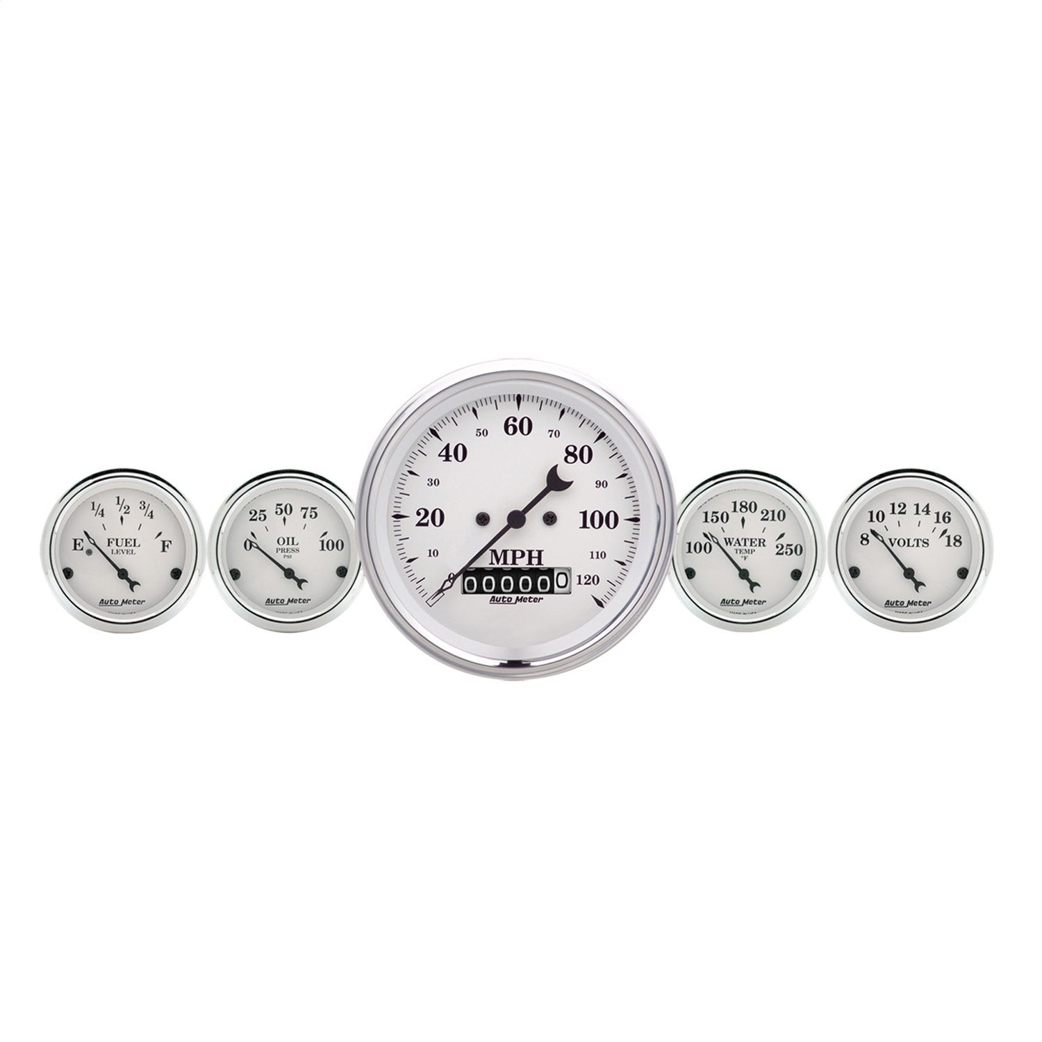 Auto Meter 1640 White Old TYME Fuel/Oil/Speedo/Volt/Water Gauge Kit
