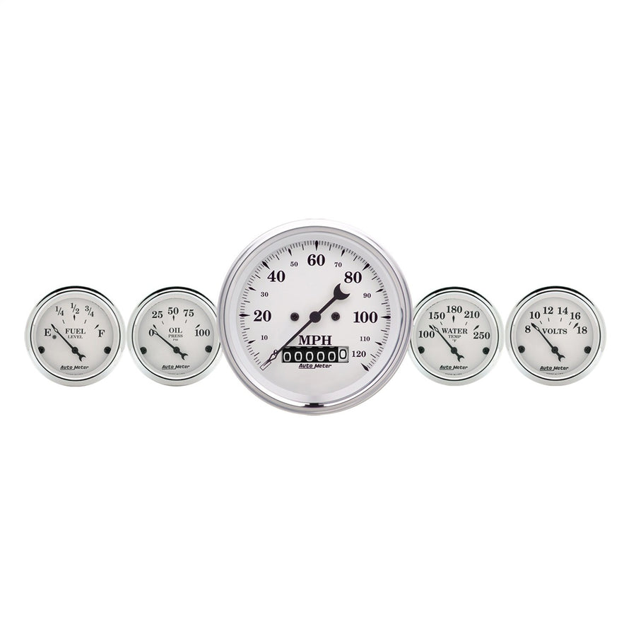 Auto Meter 1640 White Old TYME Fuel/Oil/Speedo/Volt/Water Gauge Kit