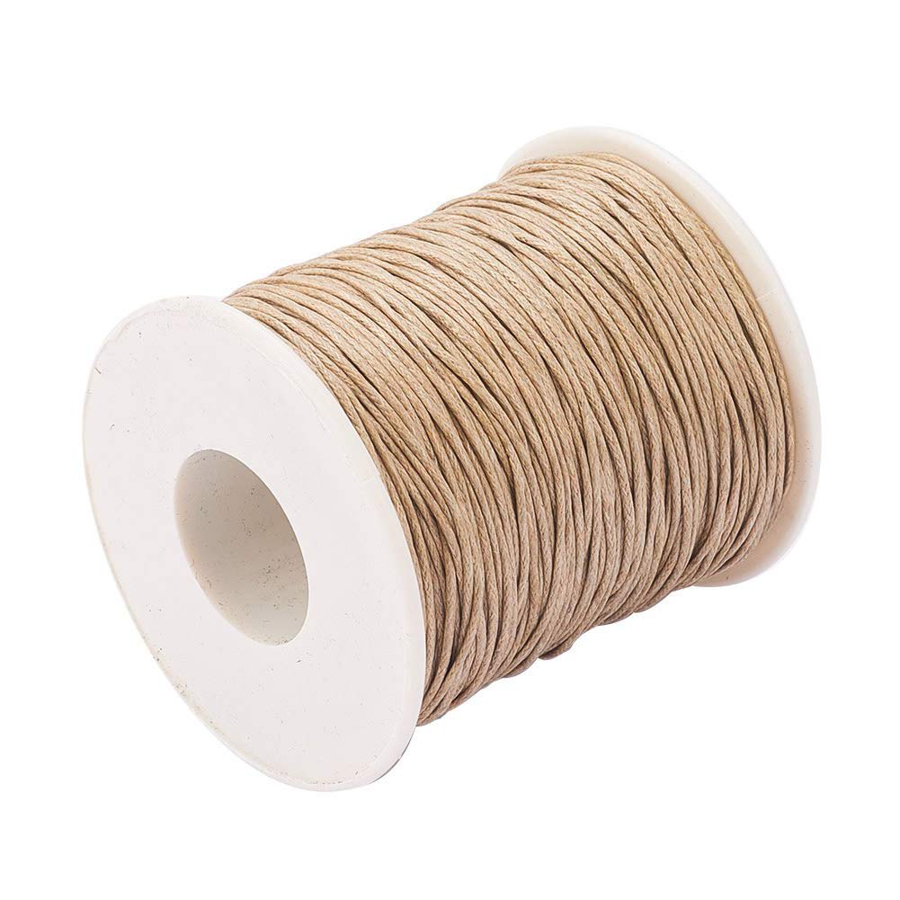 100 Yards JEWELEADER Waxed Cotton Cord, Waxed Beading String 1mm for Jewelry Bracelet Making Macrame Crafting DIY Leather - Burly Wood