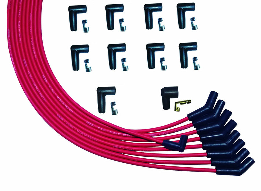 Moroso Ultra Series Universal V8 Red Spark Plug Wires, 135 Degree plug Ends, Distributor HEI