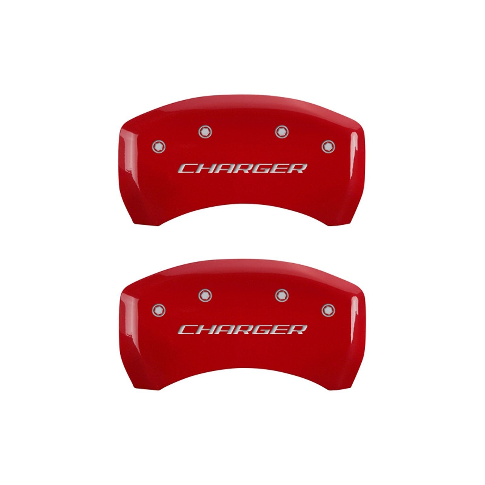 MGP Caliper Covers with Compatible 2011-2023 Dodge Charger and Challenger (Requires 18"+ Wheels & Single Piston Front Caliper) 4 PCS Front and Rear (Red - Charger Block Engraving)
