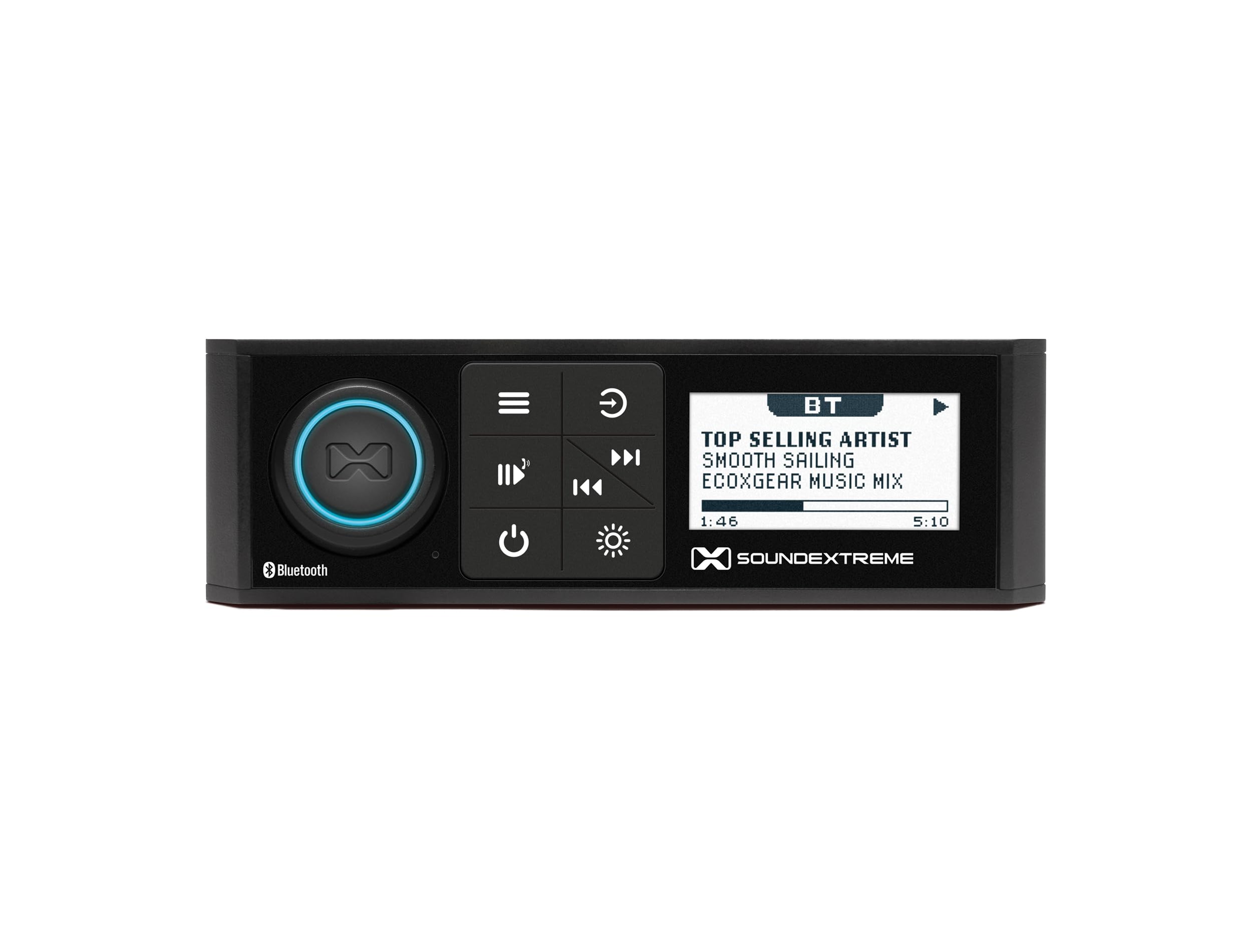 Marine AM/FM Stereo Receiver by ECOXGEAR SoundExtreme 200-Watt Waterproof Bluetooth Powersports with Built-in 4 Zone LED Controller (Single DIN Style)
