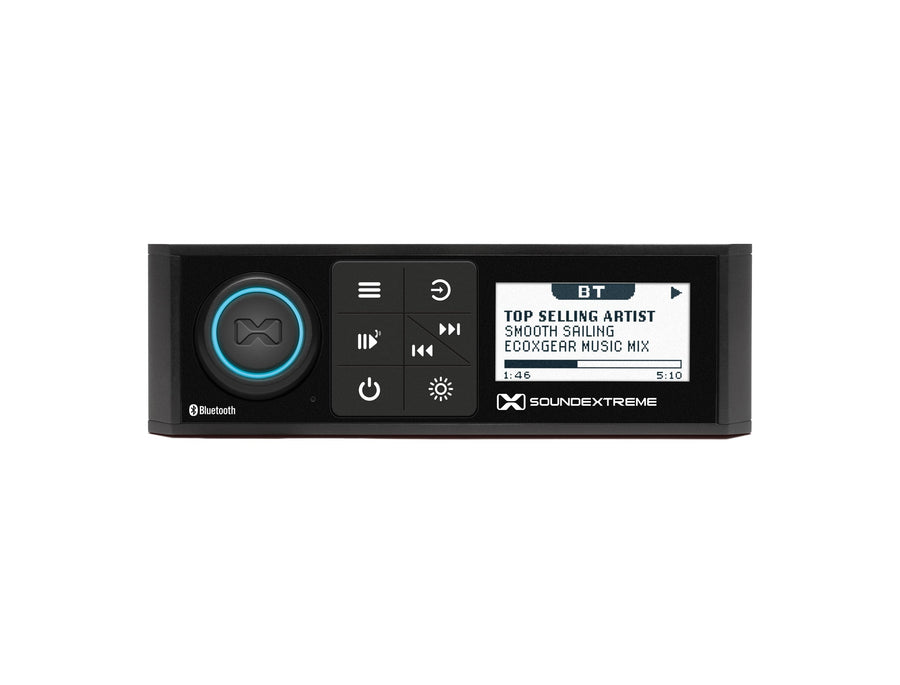 Marine AM/FM Stereo Receiver by ECOXGEAR SoundExtreme 200-Watt Waterproof Bluetooth Powersports with Built-in 4 Zone LED Controller (Single DIN Style)