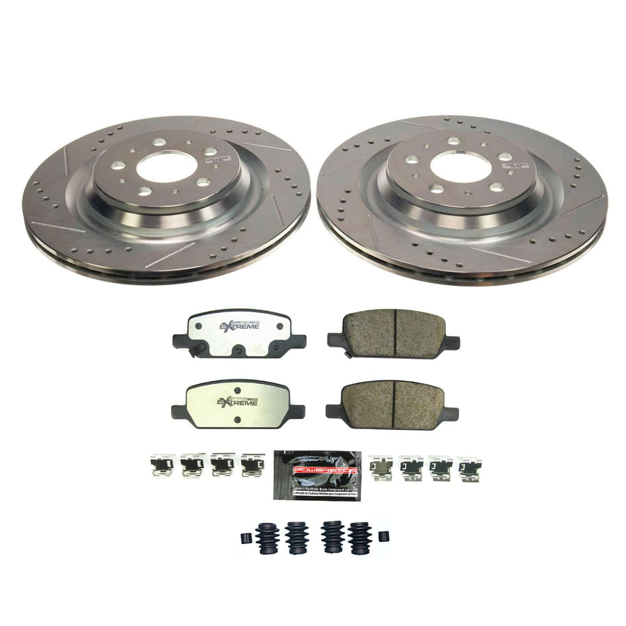 POWERSTOP K8874-26 Rear Carbon-Fiber Ceramic Brake Pad with Drilled and Slotted Rotor Kit Z26 Street Warrior For Tesla 3 2017-2021 [Model Specific]