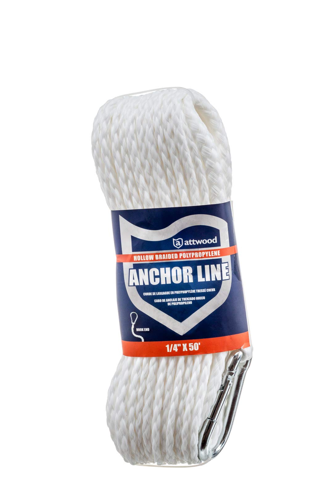 Hollow Braided Polypropylene Anchor Line Attwood 1/4" x 50', White