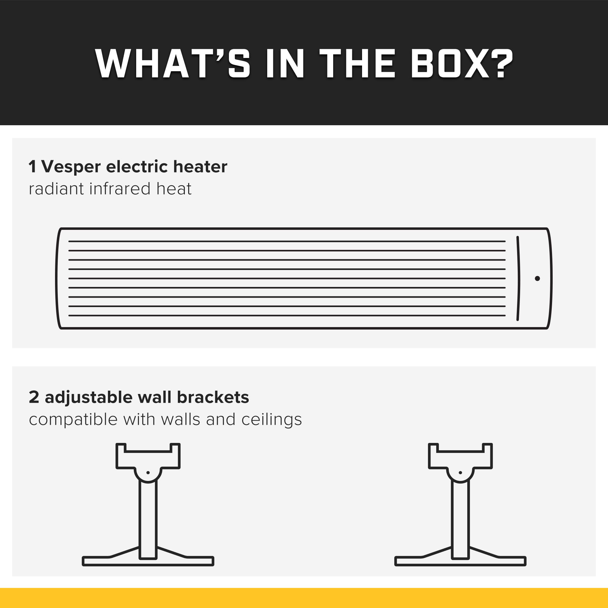 Vesper Big Ass Fans - Hardwired Electric Infrared Heater, Indoor/Covered Outdoor Spaces, Adjustable Angle Wall/Ceiling Mount, Black Extruded Aluminum