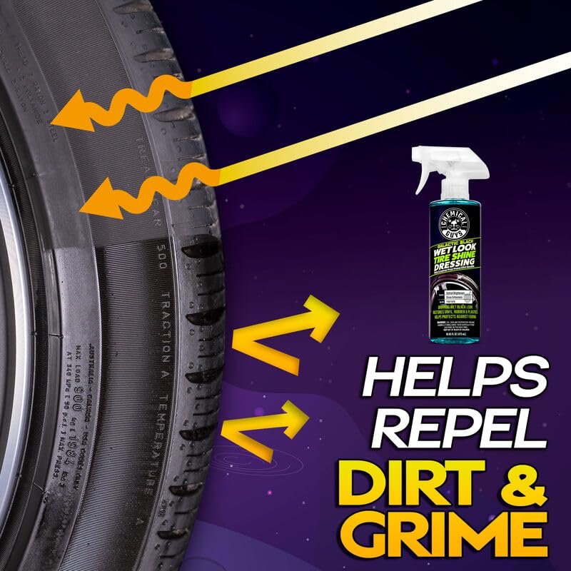 Chemical Guys Wet Look Galactic Black Tire Shine Dressing – High Gloss Spray for Tires, Trim and Rubber – Restores Deep Black Shine and Protection for Cars, Trucks, Motorcycles and RVs, 16 oz