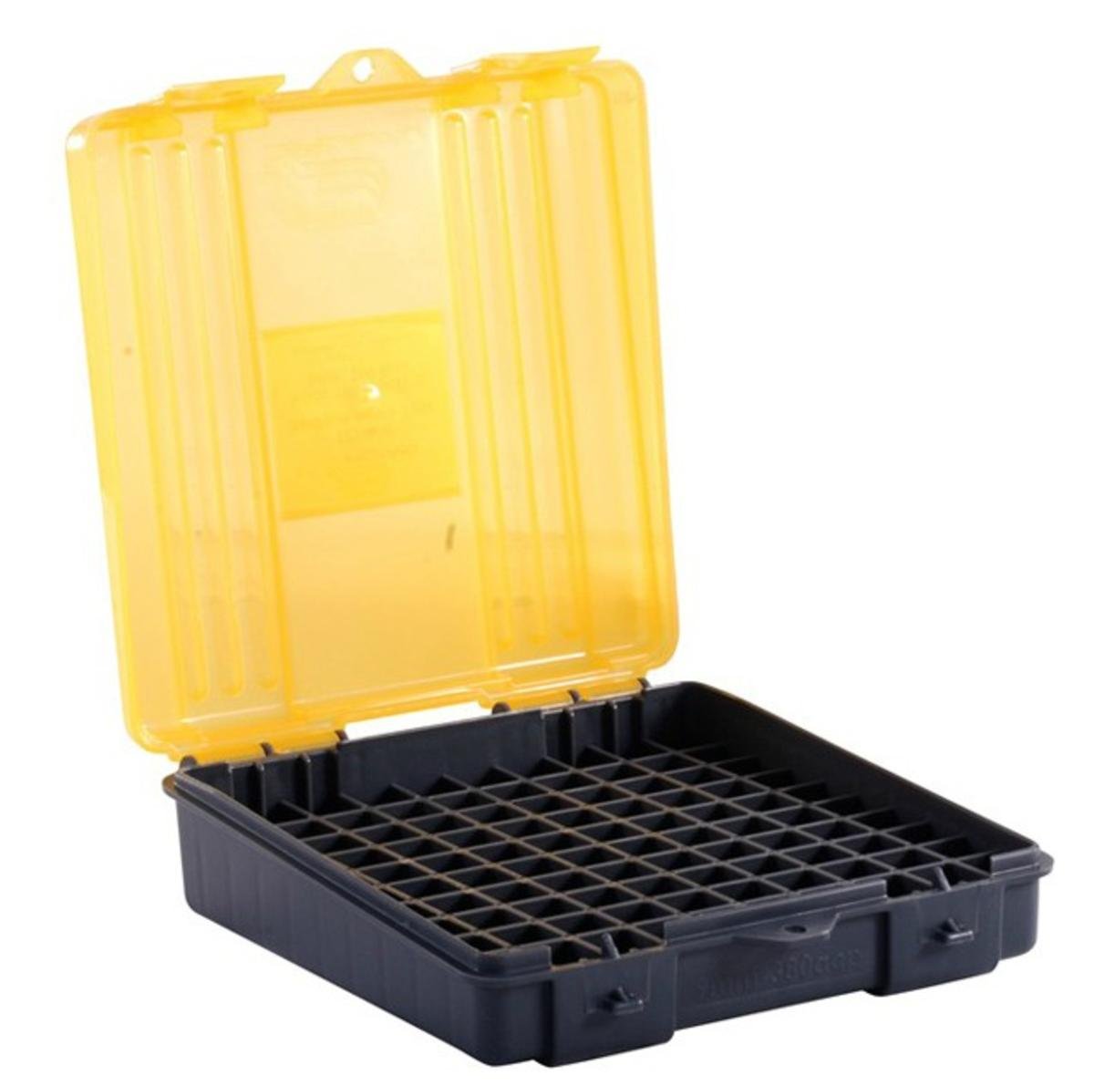 Plano Handgun Ammo Box 100-Count, Dark Gray, Lockable Ammunition Storage, Small Plastic Ammo Box with Dependable Closures and Deep Individual Slots for 9mm & .380