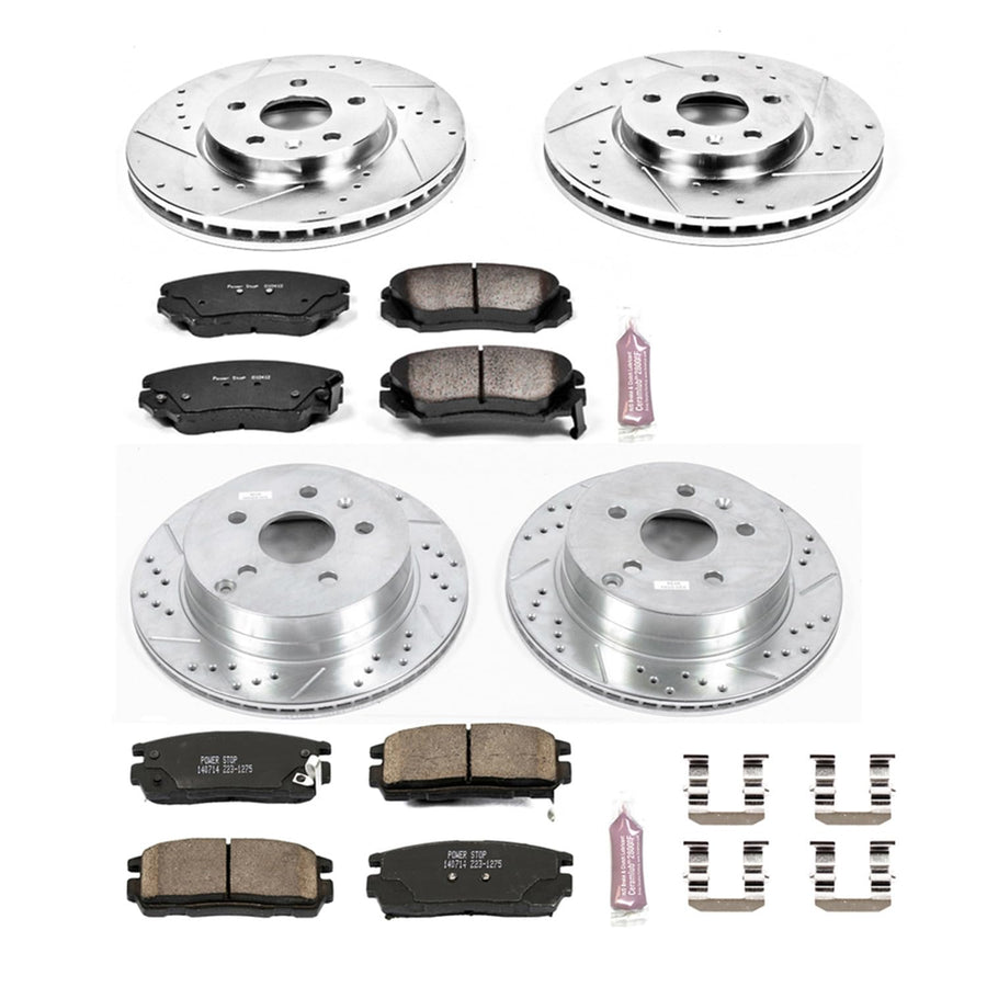 Power Stop K5516 Z23 Carbon Fiber Brake Pads Front and Rear with Drilled and Slotted Brake Rotors Kit For 2010 2011 2012 2013 2014 2015 2016 2017 Chevy Equinox GMC Terrain