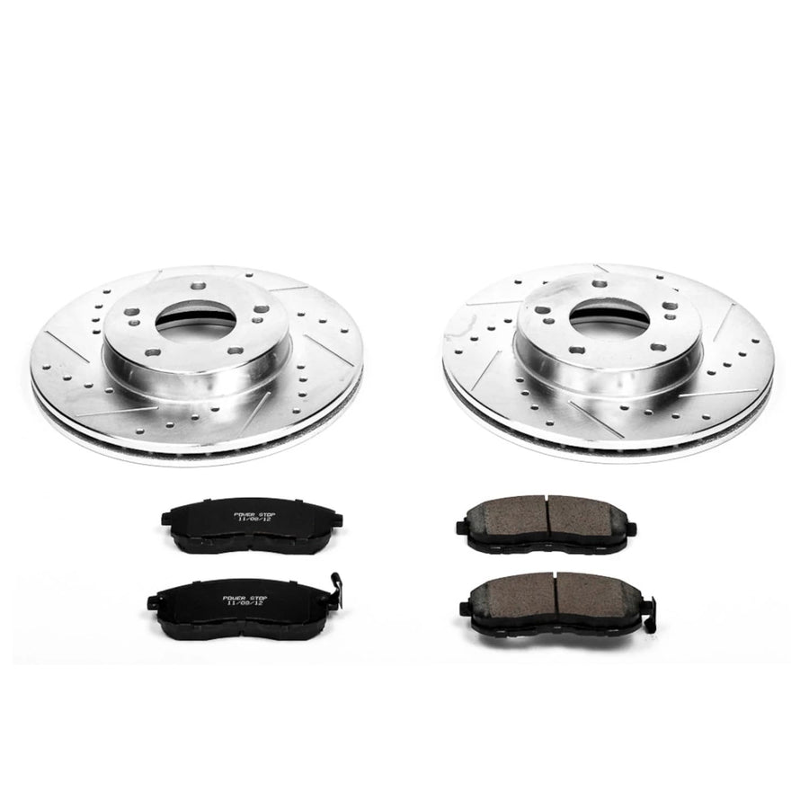Power Stop K660 Z23 Front Carbon Fiber Brake Pads with Drilled & Slotted Brake Rotors Kit For INFINITI I30 1996-1999, Nissan Maxima 1989-1999 [Model Specific]
