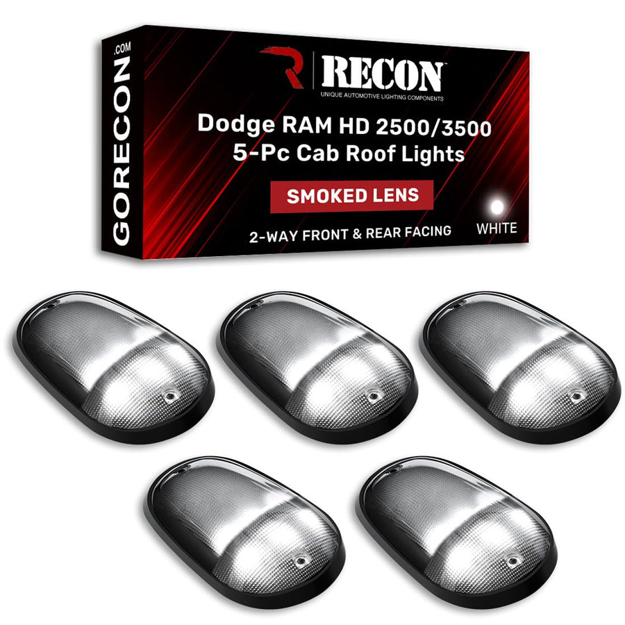 RECON - Fits Heavy-Duty Dodge RAM 2500/3500 03-18 5 Piece Cab Roof Light Set 2-Way Front & Rear Facing Ultra High-Power LED Smoked Lens in White (Smoked White, Existing Factory OEM Lights)