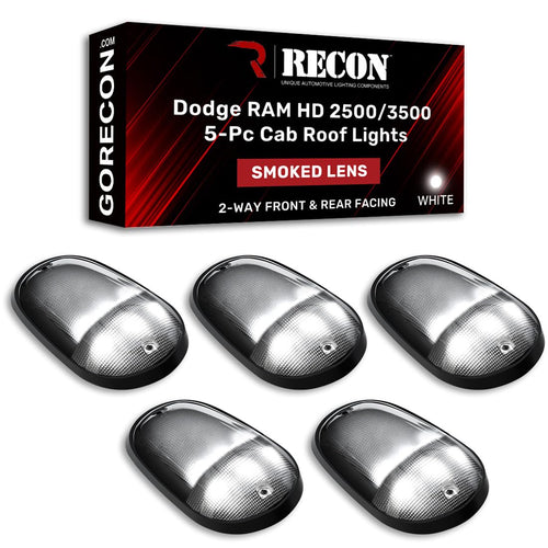 RECON - Fits Heavy-Duty Dodge RAM 2500/3500 03-18 5 Piece Cab Roof Light Set 2-Way Front & Rear Facing Ultra High-Power LED Smoked Lens in White (Smoked White, Existing Factory OEM Lights)