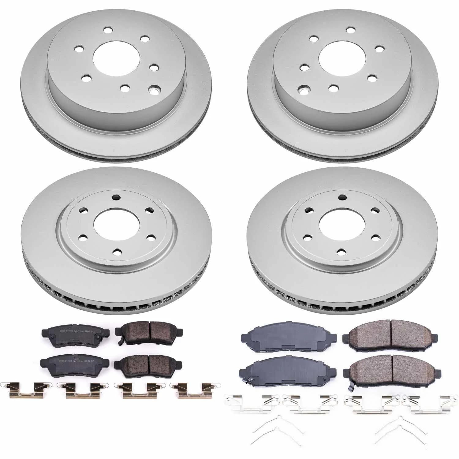 Power Stop CRK8357 Coated Brake Rotors and Z17 Front and Rear Brake Pads Kit For Nissan Frontier 2016-2019 [Model Specific]