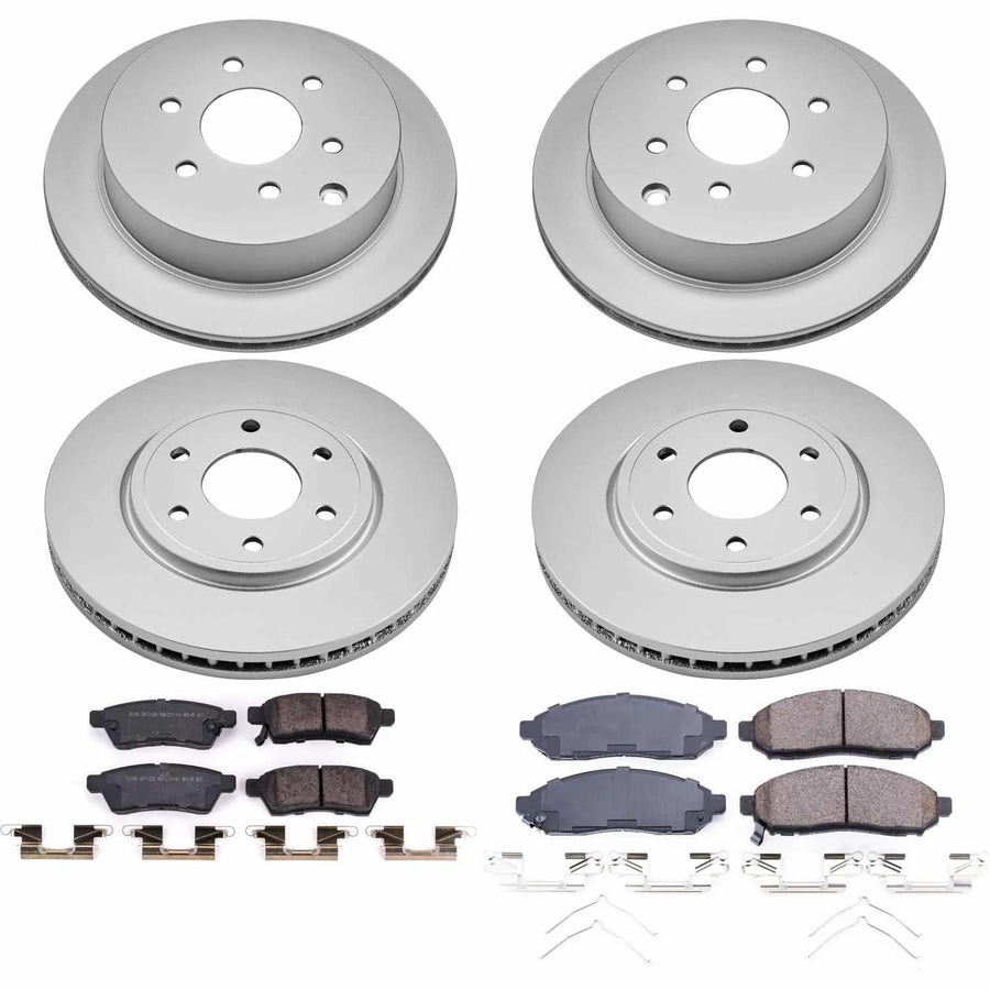 Power Stop CRK8357 Coated Brake Rotors and Z17 Front and Rear Brake Pads Kit For Nissan Frontier 2016-2019 [Model Specific]
