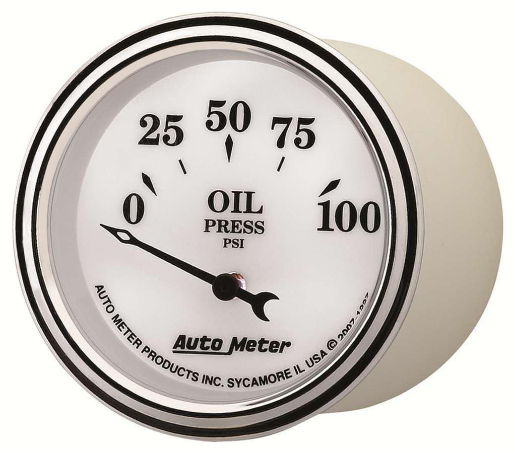 Auto Meter 1227 2-1/16" Old Tyme White II 0-100 PSI Short Sweep Electric Oil Pressure Gauge