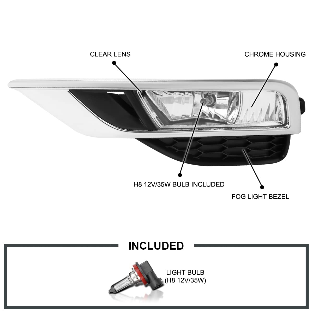 Fog Lights Spec-D Tuning + Switch Compatible with 2015-2016 Honda CR-V, L+R Pair Assembly