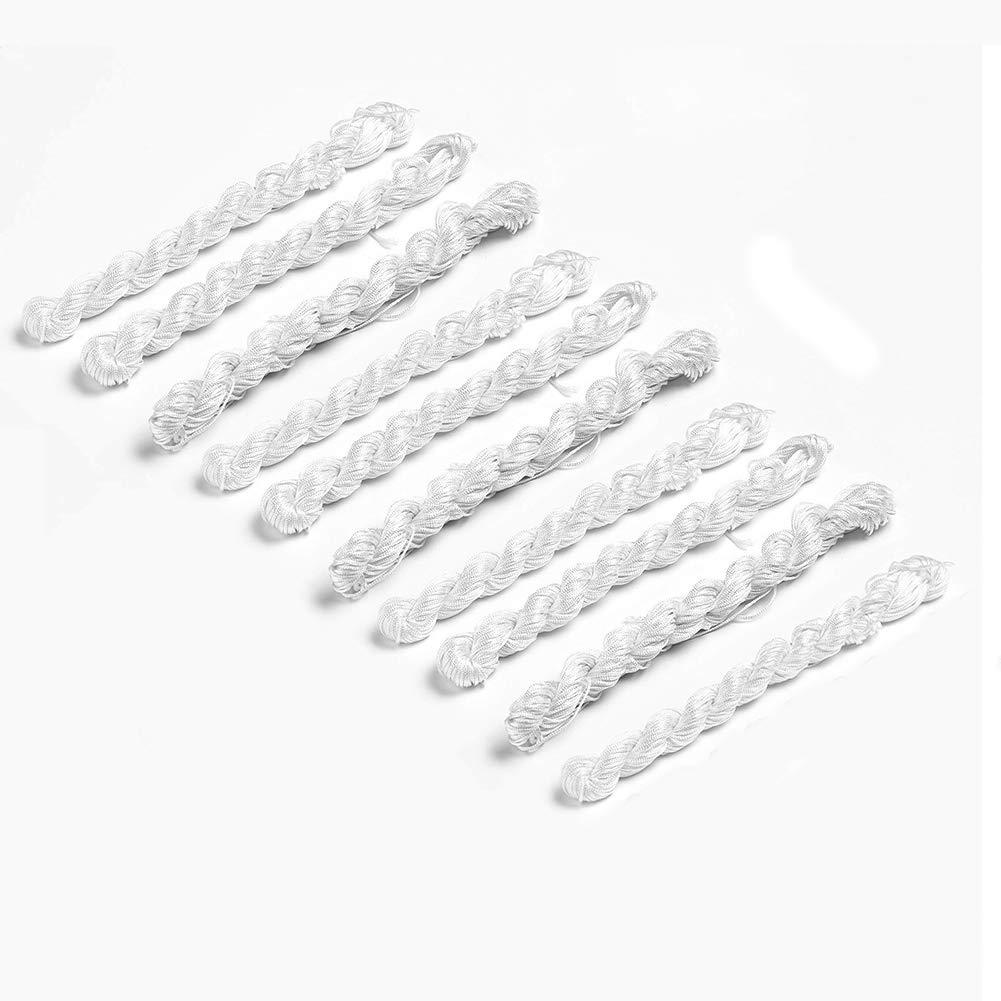 10 Bundles JEWELEADER About 260 Yard Nylon Jewelry Thread Cord 1mm Shiny Silky Rattail Cord Chinese Knotting Beading Cord for DIY Jewellery Making Macrame Kumihimo Shamballa Friendship Bracelet - Snow