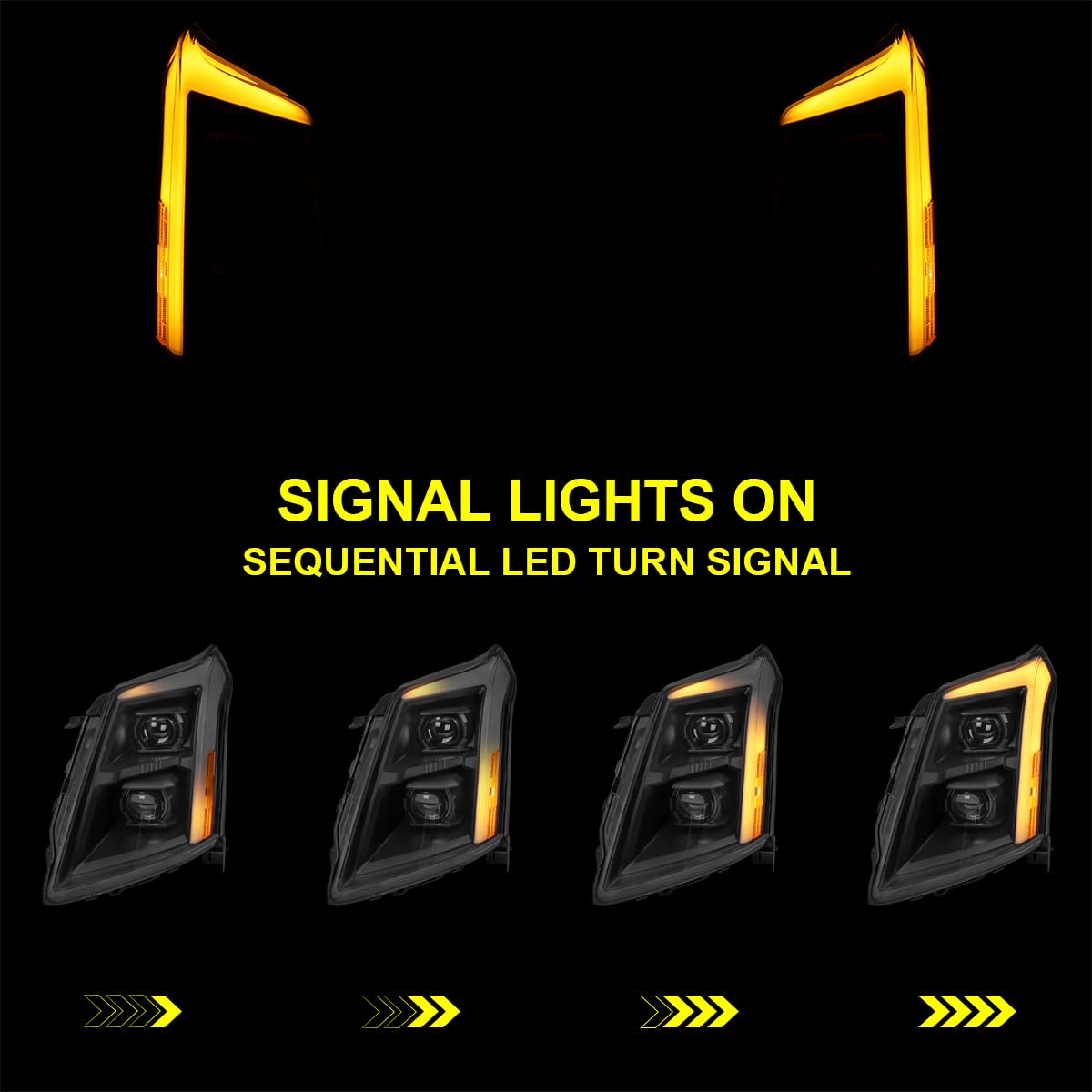 Full LED Projector Headlights SPEC-D TUNING w/LED DRL Light Bar, Sequential Signal, and Startup Animation Compatible with 2010-2016 Cadillac SRX, Left + Right Pair Headlamps Assembly
