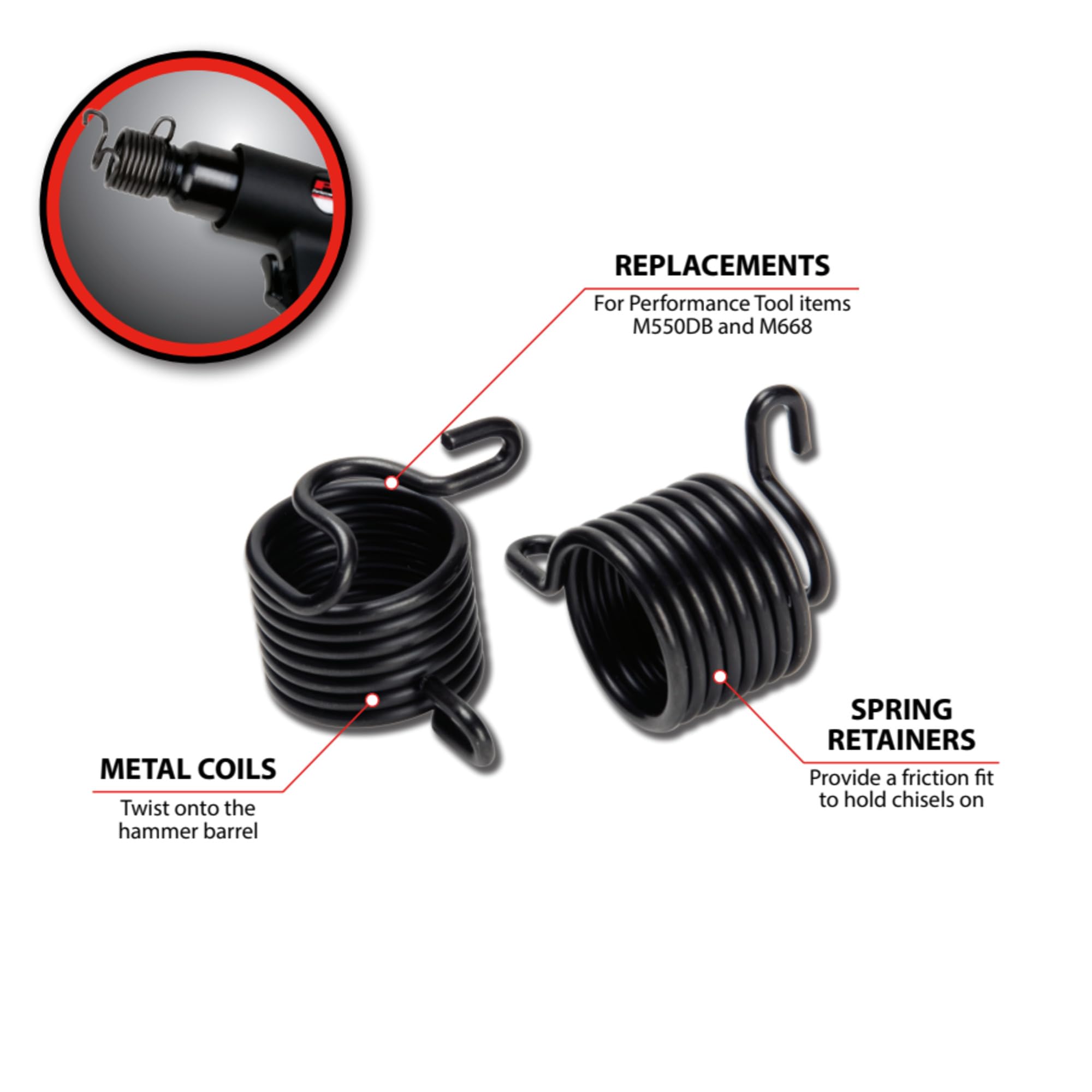 M696 Performance Tool Replacement Retainer Springs for Air Hammers - Compatible with M550DB and M668 Models