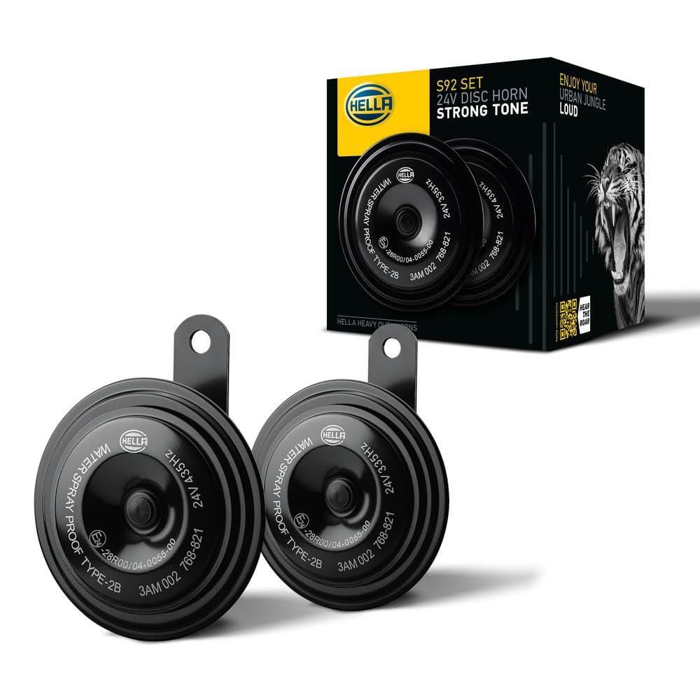 92mm HELLA 002768821 Black 24V Disc Horn Kit (Universal Fit)