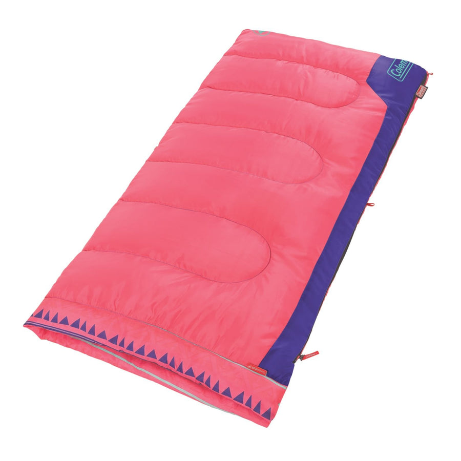 Kids Coleman 50°F Sleeping Bag, Comfortable Youth Sleeping Bag for Sleepovers & Camping, Fits Children up to 5ft Tall, Glow in The Dark Design, Stuff Sack Included, Machine Washable