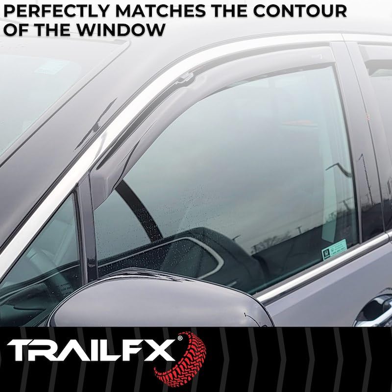 Window Vents Fits 2004-2006 Chevrolet Silverado 1500 Set of 4 Low Profile in-Channel Smoke Acrylic Rainguards Snap-in Installation TrailFX 4355IC