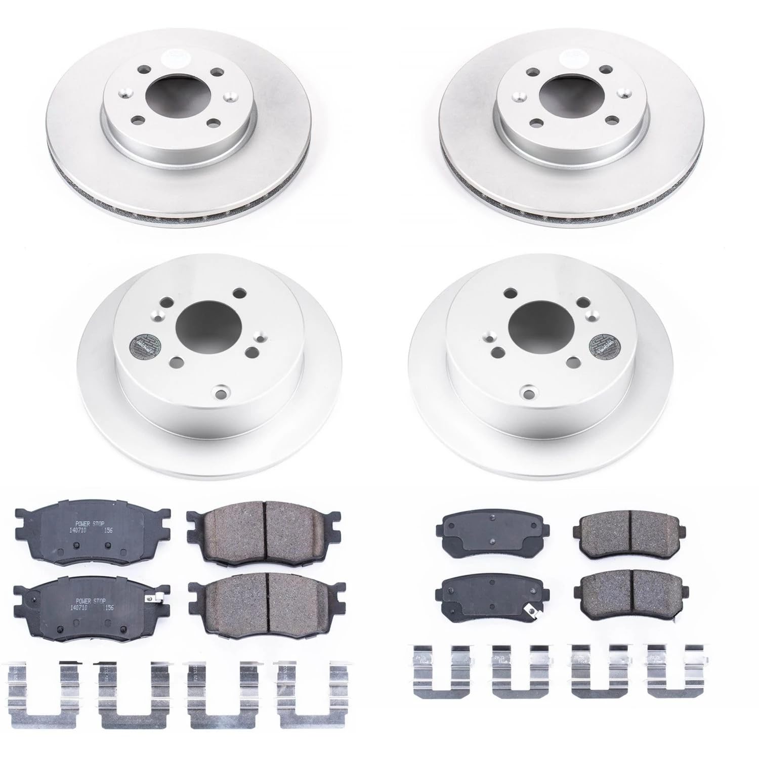 Power Stop Front and Rear Coated Brake Rotors and Z17 Ceramic Brake Pads Kit For Hyundai Accent 2006-2007, Kia Rio 2006-2011, Kia Rio5 2006-2011 [Model Specific]