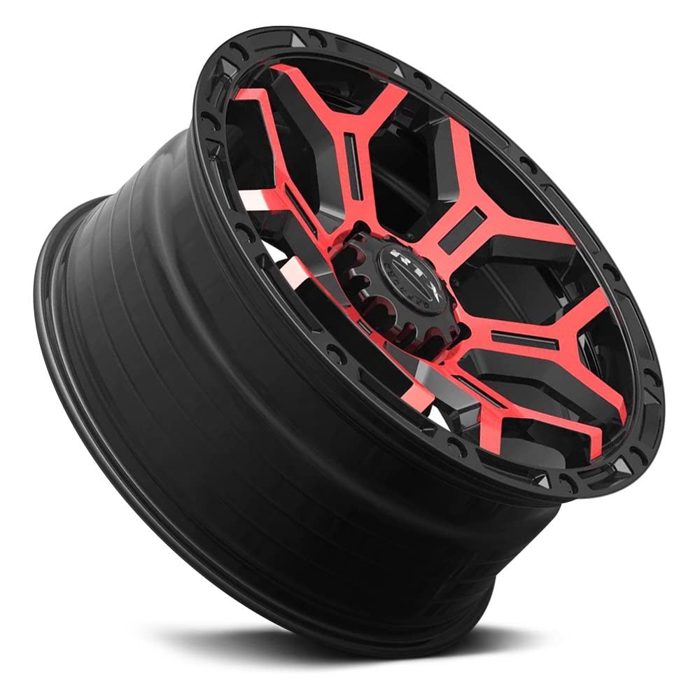 Custom RTX GOLIATH Wheel - 18x9, 0 Offset, 6x135 Bolt Pattern, 87.1mm Hub - Gloss Black with Machined Red Spokes Rim