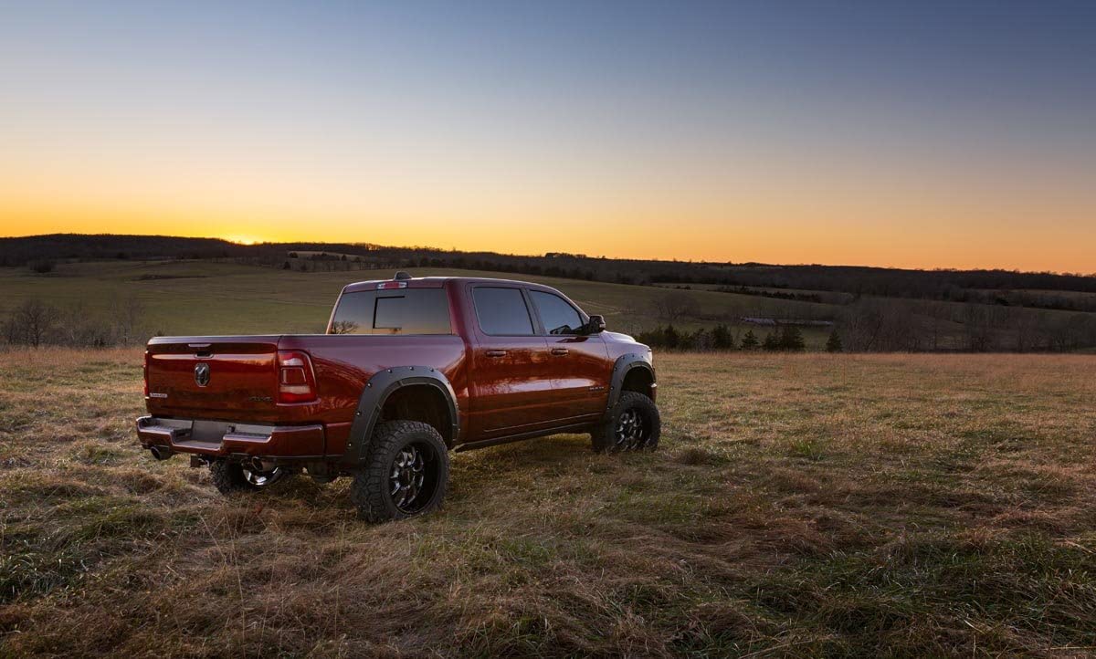 Defender Fender Flares Rough Country for Ram 1500 (2019-2024) - 2" Extra Tire Coverage, Durable ABS Plastic, UV-Resistant ABS, Flat Black (Set of 4)