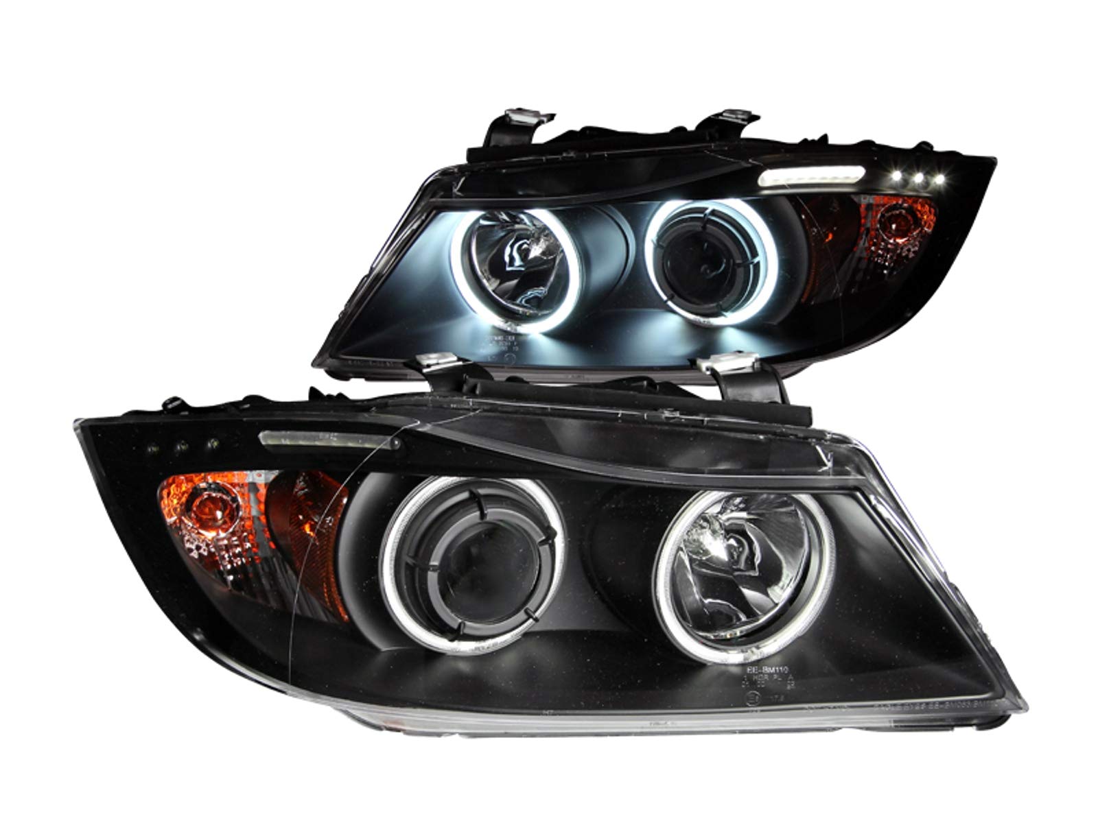 Black Clear AnzoUSA Projector Halo Headlight with LED Bar for BMW 3 Series E90-E91 - (Sold in Pairs)