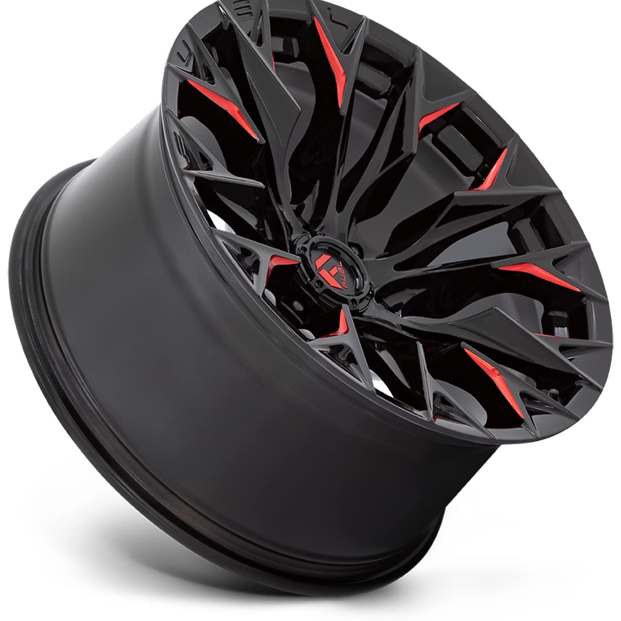 D823 FLAME FUEL OFF-ROAD 22X12, 6X135, 4.77, -44mm GLOSS BLACK MILLED WITH CANDY RED - D82322208947