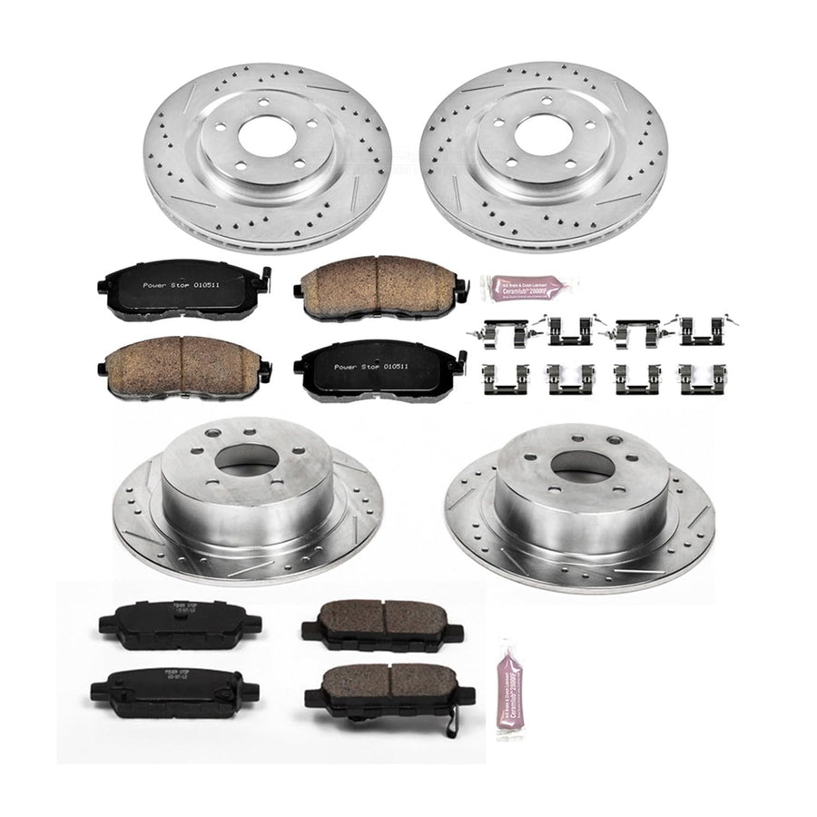 Power Stop K6095 Z23 Carbon Fiber Brake Pads Front and Rear with Drilled & Slotted Brake Rotors Kit For Nissan Sentra 2017-2018 [Model Specific]