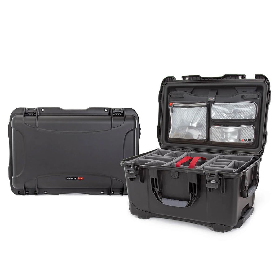 Wheeled Waterproof Hard Case Nanuk 938 with 3-Pocket Lid Organizer and Padded Divider, Black