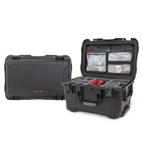 Wheeled Waterproof Hard Case Nanuk 938 with 3-Pocket Lid Organizer and Padded Divider, Black