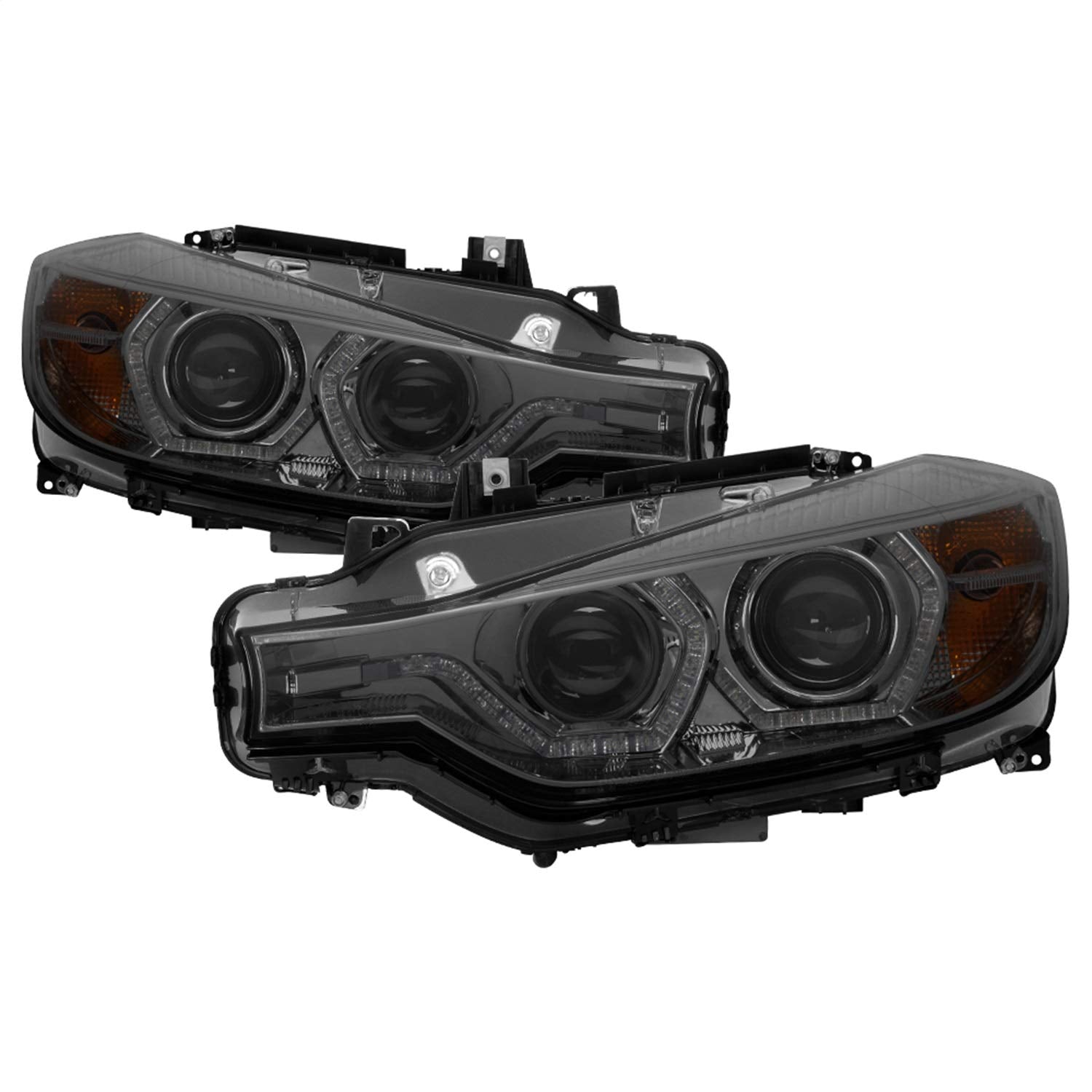 BMW F30 3 Series 2012-2014 Spyder 5084361 4DR Projector Headlights - LED DRL - Smoke