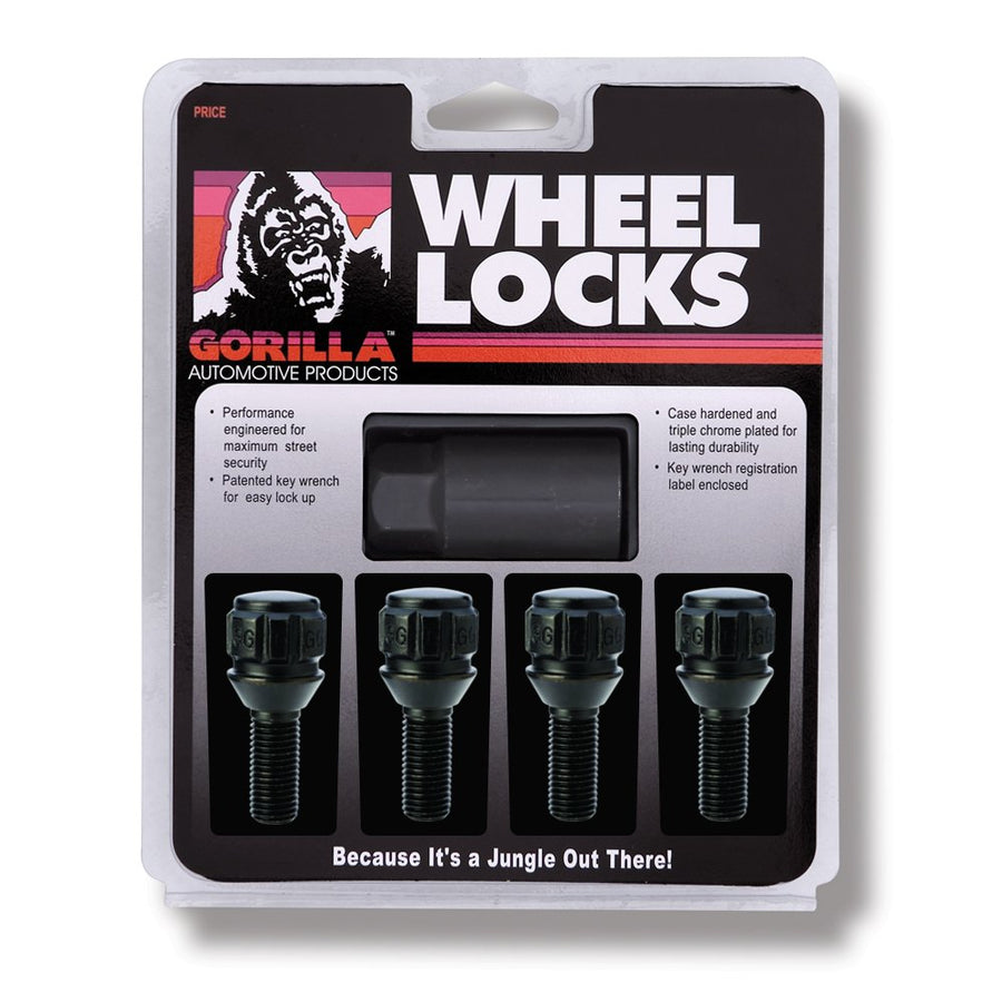 Cone Seat Gorilla Automotive 47179NBC(Black) Bolt Locks (12mm x 1.50 Thread Size)