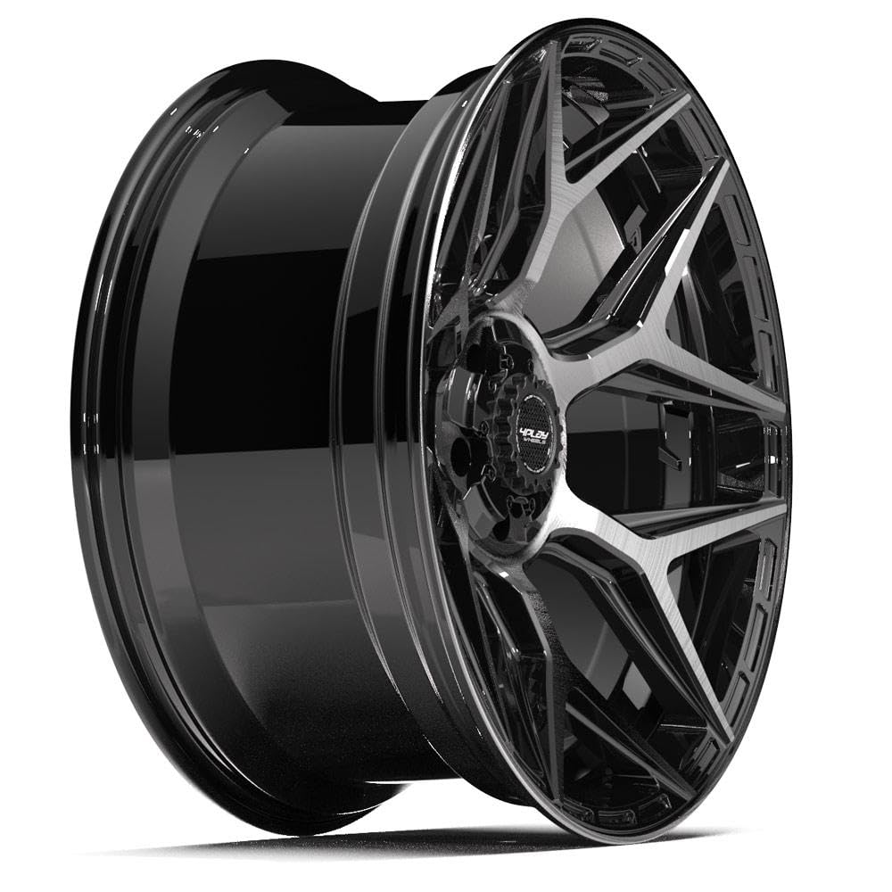 22 Inch 4PLAY Wheels Rim 4P06 Fits 5x127 & 5x139.7 22x10 Gloss Black Brushed with Tinted Clear (1)