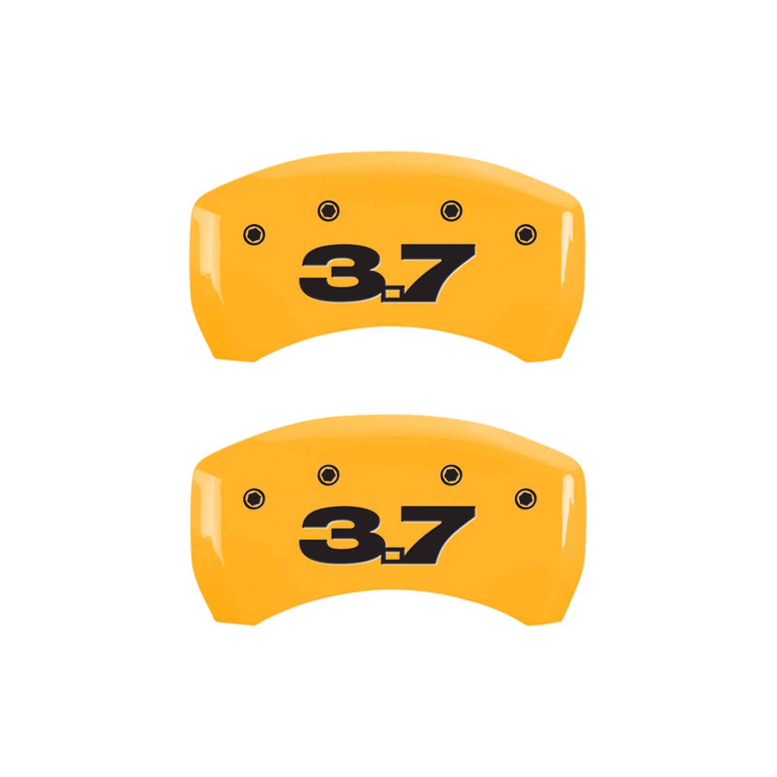 Caliper Covers MGP 10198SM37YL, Set of 4 (Yellow Engraved Front: Mustang - Engraved Rear: 37 Powder Coat Finish Black Characters)